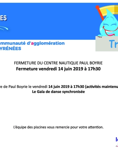 Centre Nautique Paul Boyrio : Fermeture 14 juin à 17h30 - Gala Danse Synchronisée